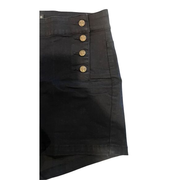 Blackheart Shorts Juniors Size 16 Black Nautical High Rise Casual Flat Front - Picture 2 of 5